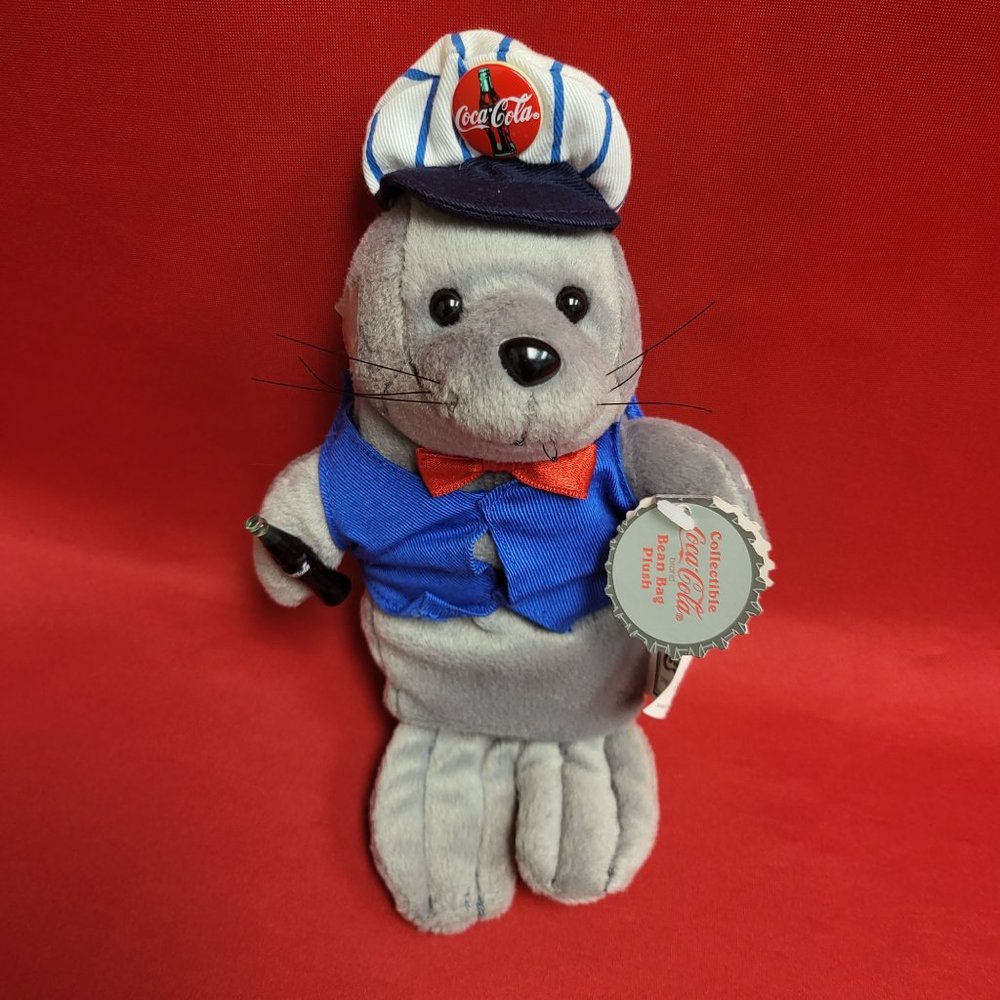 Coca Cola Seal in a Delivery Outfit Bean Bag Plush Seal Rilly Stuffed Toy 1998